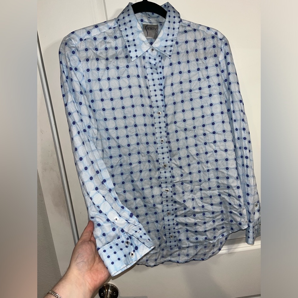 Finley Button Down White Blue Pattern Collared Lo… - image 1